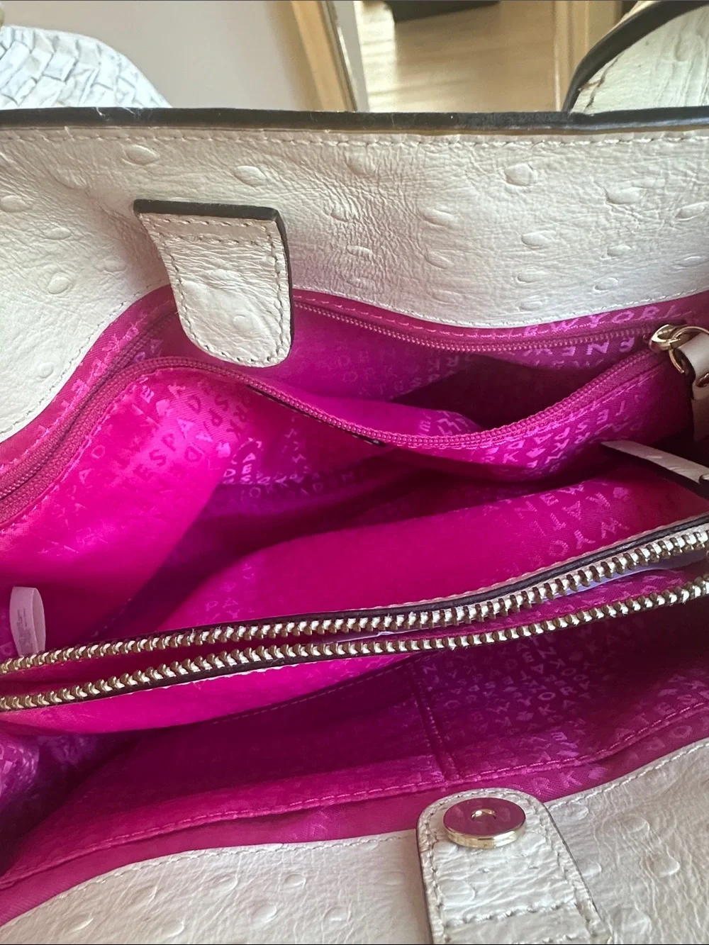 kate spade Cream Ostrich-Embossed Leather Satchel with Removable Strap - Picture 4 of 11